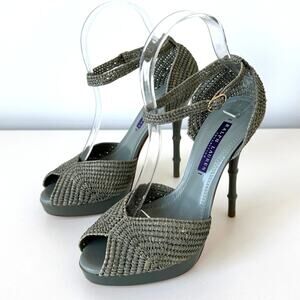 Ralph Lauren Purple Label Raffia Ankle Strap Platform Sandal Size 37 / US 7 B